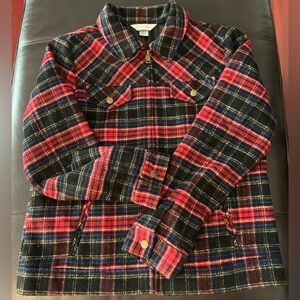 Christopher & Banks Women's Red Plaid Western Core Zip-Up Lumberjack Jacket Wool